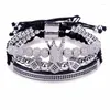 Charm Bracelets Luxury Men Bracelet Jewelry Crown 6MM Micro Pave CZ Ball Macrame Pulseira Masculina Holiday Gifts