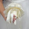 장식용 꽃 신부 신부 들러리 웨딩 액세서리 시뮬레이션 꽃다발 수제 흰색 장미 라인석 진주 리본 용품