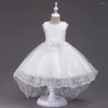 Girl Dresses Sleeveless Crochet Dress Flower Trailing Skirt Wedding Bridal Princess