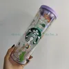 2022 Starbucks Tumblers de cart￳n de doble capa Copa aislada 710 ml Cubierta de bomba Copa de cuerpo de paja