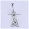 Botão do umbigo anéis 26 letra A a M estilo encantador piercing de cristal strass incrustado anel de umbigo anel de umbigo ST DH0KM ST DH0KM