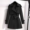 Women's Jackets Autumn Winter Elegant Women Double Breasted Solid Trench Coat Vintage Turn-Down Collar Loose with Belt 3XL 220919