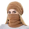 BeanieSkull Caps Winter Beanie Hats Scarf Set Women Warm Knitted Skull Cap Neck Warmer Thicken Fur Lined Lady Mask for 220920