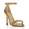 Sandals Shoes Wedding Bridal High Heels Leather Chain Heel Ankle Strap Chain-Link Heel Women Lady Party Summer