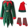 Set di vestiti per neonate di Halloween Natale, spirito verde, vestiti per spettacoli per la scuola materna, costumi, cappelli e vestiti, calzini, set da 3 pezzi, abbigliamento per bambini