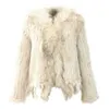 Women's Fur Faux Natural Knitted Rabbit Vest With fox raccoon Collar long sleeve fur coat with tassel customized overcoat large size 220919