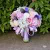 Silk Wedding Flowers 2023 Garden Artificial Bridal Bouquet Home Decor Flowers Bridesmaid Roses Hydrangea Brides 3 Sizes S M L Leaf-shaped Hybrid Purple Lavender Pink