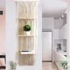 Hooks Boho Wall Hanging Shelf Handmade Woven Tassel Wood Organizer Shelves 3 Tier Floating Hangers For Home Decor