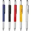 7 In1 Multifunktion Bollpoint Pen med modernt handh￥llet verktyg M￤t teknisk linjal Skruvmejsel Peksk￤rm Stylus Spirit Level Gift