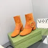 European designer women's short boots Martin ring buckle decoration boots on sheepskin classic shoes soft leather letter thick chunky heel fashion