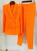 New Personality Women's Two Piece Pants Sets Suit Double Breasted Casual cut Original Design Blazer FASHION SHOW Orange Business Suits