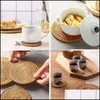 Mats Pads Round Rattan Coasters Table Heat Resistant Weave Placemats For Drinks Holder Kitchen Drop Delivery 2021 Home Garden Kitche Dh8Ig