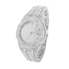 Armbanduhren Iced Out Damenuhren Armband Gold Damen Handgelenk Luxus Strass Kubanische Gliederkette Uhr Bling Schmuck