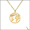 Colliers Pendentif Collier en acier inoxydable de mode Pendentif Carte du monde Chaînes Déclaration Colliers Sier Rose Gold Globe Voyage Bijoux G Dhtu6