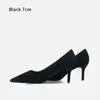 Kl￤nningskor Black Women Fashion Point Toe Stiletto Office Women's Solid Flock Shallow High Heels f￶r storlek 33-41