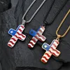 Rostfritt stål Cross Charm Pendant American Flag Punk Rock Red Blue Emamel Halsband hängsmycken med gud välsigne America Silver Gold Black