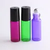 5ml Roll On Bottle Purple/Green/Blue/Rose Pink Glass Roller Vials with Metal Ball Black Lid 1200Pcs/Lot