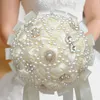 Fleurs décoratives mariée demoiselle d'honneur accessoires de mariage Simulation Bouquet à la main Roses blanches strass perle ruban fournitures