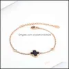 Charm Bracelets Korean Version Of 18K Rose Gold Four-Leaf Clover Bracelet For Girls Black Epoxy Titanium Steel Jewelry Drop Pendant66 Ot4Ta