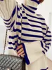 Kadın Sweaters Ladies Sonbahar Kış Yavurucu Sweater Kadın Külot Üstler Kıyafetler Siyah Beyaz Striped Gevşek Sıradan Sweater Jumpers Kadın 220920