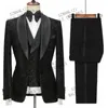 Erkek Suit Blazers yakışıklı parlak altın düğün şal yaka 3 parçaları ince fit parti smokin damat yıpranma damat 220920