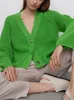 Kvinnor S KNITS TEES LOOK Women Cardigan Sticked tröja Autumn Casual V Neck Green Winter Solid Bat Sleeved Button Sueter 220919