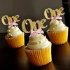 Party Decoration 16pcs First Happy Birthday Glitter Paper 1 Cupcake Toppers My 1st Decorations Kids One Year Old Baby Boy Girl Supplies