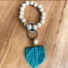 Party Wood Bead Armband Keychain Pure Wood Color Car Chain Cotton Tassel Keyring With Eloy Ring Wood Pärled Decoration Pendant GWE14284