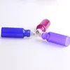 5ml Roll On Bottle Purple/Green/Blue/Rose Pink Glass Roller Vials with Metal Ball Black Lid 1200Pcs/Lot