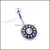 Navel Bell -knop Ringen 5 kleuren Rhinestone Boheemse roestvrijstalen sieraden Navel Bars Sier Buff Ring Body Piercing C3 Drop Dhxnm