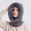 BeanieSkull Caps Women Knitted Cashmere Fur Cap Mask Set Hooded for Winter Warm Russia Outdoor Ski Windproof Hat Thick Plush Fluffy Beanies 220920