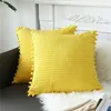 Pillow 1PCS White 18x18 Inch Decorative Throw Pillowcase Soft Corduroy Corn Striped Pompom Square Bedroom Sofa Living Room