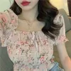 Women's Blouses Print Chiffon Ladies Tops Summer Style Sweet Korean Clothes Ruffles Crop Top Shirts Woman Fashion Brand Blusas Mujer De Moda