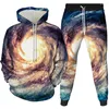 Tracksuits voor heren herfst en winter heren hoodie zwart gat starry sky print 3d casual sport trui oversized set