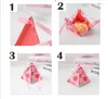 Gift Wrap 30st Pink Flower Dragee of Pack med tack Taggar Green Ribbon Floral Printed Triangle Cube Candy Box Wedding