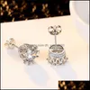 Stud Women Korean Crown Stud Earrings Luxury Sier Gold Clear Purple Blue Cubic Zirconia Cz Diamond Ear Rings For Girl Fashion Jewelry Dhe0L