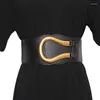 Belts 2022 Leather Wide Belt Female Sweater Skirt PU Simple Gold U Buckle Coat Waistband Elastic Dress Strap For Women