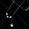 Chains 925 Sterling Silver Heart Charm Necklace Pendant Round Pearl For Women Wedding Party Jewelry Accessories Choker Chain