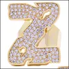 Cluster anneaux Nouveaux diamants glacés en or 18 km personnalisés Big A-Z Lettre initiale Bande de doigts Mentins pour femmes