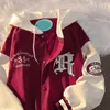 Giacche da uomo Primavera e Autunno Maglione con cappuccio rosso Ricamato Sottile Giacca da coppia americana retrò Allentato Uniforme da baseball Abbigliamento sportivo