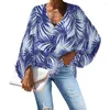 Kadınlar bluzları Noisydesigns serin kadın hawai tarzı desen 2022 yaz şifon v yaka üstleri gömlekler gevşek fener uzun kollu mujer