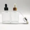 Flacon compte-gouttes en verre carré 30 ML clair et givré E bouteilles de Pipette liquide pour les parfums d'huiles essentielles d'aromathérapie des yeux