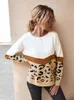 Kvinnors tr￶jor Fashion Leopard Patchwork Autumn Winter Ladies Sticked tr￶ja Kvinnor Oneck Full Sleeve Jumper Pullovers Top Khaki Brown 220920