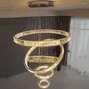 Kroonluchters moderne kroonluchter voor woonkamer grote el hall trap led kristal ronde ringen verlichtingsarmaturen home decor lamp