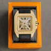 Full Diamonds Herrenuhren, automatische mechanische Top-Armbanduhren, 42 mm, wasserdicht, modisches Lederarmband, Gold, Montre De Luxe-Uhren für Herren
