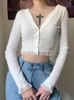 Kadın Sweaters Insgoth Sonbahar Vintage Gotik Dantel Siyah hırka Harajuku Seksi V Boyun Uzun Kollu Mahsul Üstü Kadın Örme Düğmesi Up HARDIGAN 220920