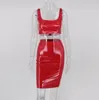 Cosplay Halloween Catsuit Costumes Womens PVC Leather Dress Mini Sexy Red Dresses BodyCon Party Club Dresses With Tops 2st/Set