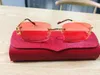 Gafas de sol de diseñador de moda para mujer, gafas de sol rectangulares pequeñas sin montura de moda, estilo de viaje de verano UV400, tonos dorados, rojos y marrones para hombre, gafas Sonnenbrille