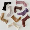 Socks Spring Autumn Vintage Children's Baby Girl Solid Ribbed Thin Cotton Princess Cute Lace Fungus Edge Knee High 220919