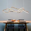 Kolye lambalar Post modern paslanmaz çelik LED ışıklar parlaklık altın yüzük lamba villa yemek odası ayarlanabilir askı